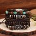 Wood Beaded Multi-layer Retro Flower Peacock Feather Heart-shaped Hand-woven Set Bracelet_voghion.com