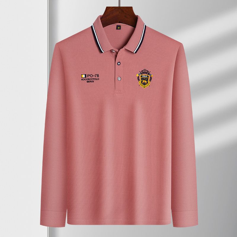 Herrenbekleidung Papas lässiges Business-Poloshirt für den E-Commerce, bügelfrei, große Größe, besticktes Revers, langärmelig_voghion.com