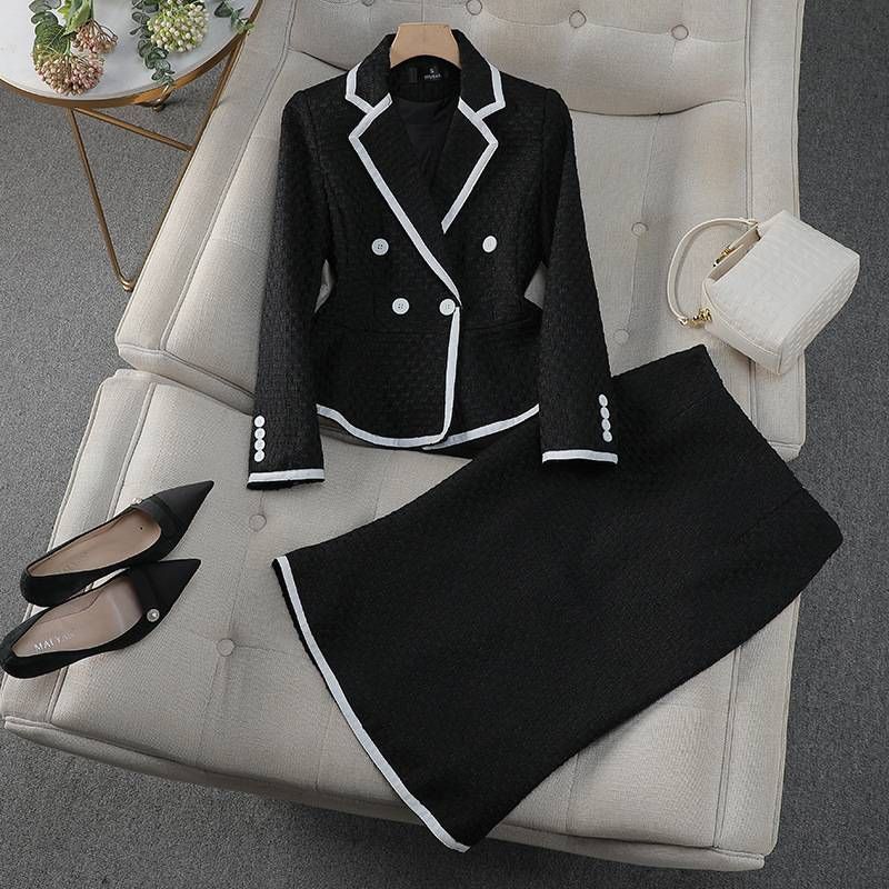 Vêtements pour femmes Tweed Fishtail Skirt Suit Tempérament à la mode Costume professionnel Tenue de soirée_voghion.com