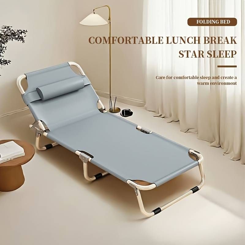 Cama plegable ligera y cómoda para exteriores, con reposacabezas ajustable en 4 niveles, fácil de transportar, ideal para senderismo y camping._voghion.com