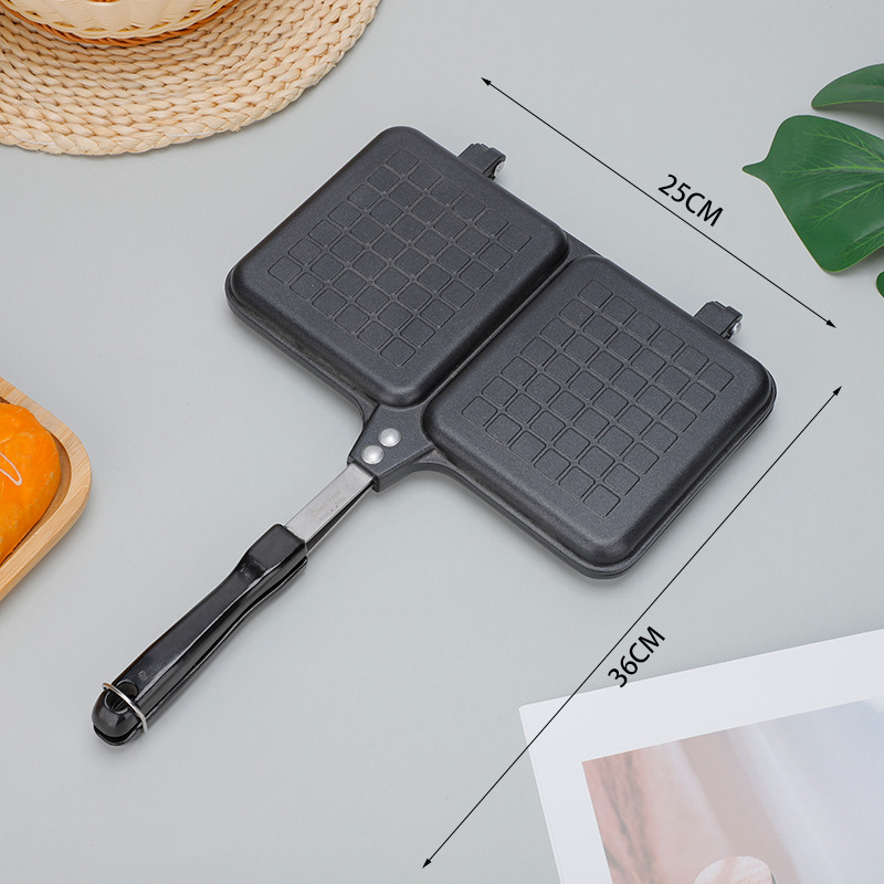 Square Non Stick Waffle Baking Pan Double Sided Toast Bread Pan Household Aluminum Grid Muffin Frying Pan_voghion.com