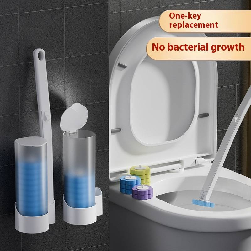 Disposable Toilet Brush Set – Modern White Handle With 6 Refill Heads (Ocean/Lemon/Lavender Scents, Space-Saving Wall Mount)_voghion.com