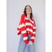 Trendy 3D Striped V-Neck Oversized Knit Cardigan – Long Sleeve Open Front Sweater For Women_voghion.com