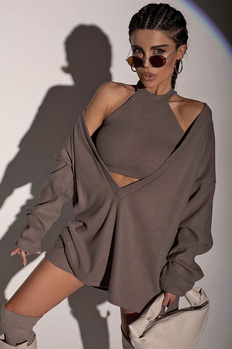 Autumn Essentials: High-Neck Vest + V-Neck Oversized Sweater Two-Piece Set – Women's Casual Layered Outfit_voghion.com