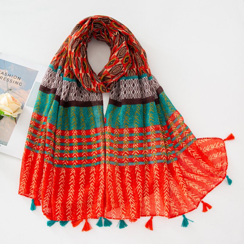 Unisex Scarf Ethnic style silk scarf travel wear patchwork women's sun protection shawl wrap headscarf_voghion.com