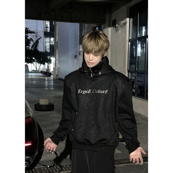 Man's Sky Star Deconstruction Hoodie Double layer High Collar Metal Button Folded Top Men's Coat_voghion.com