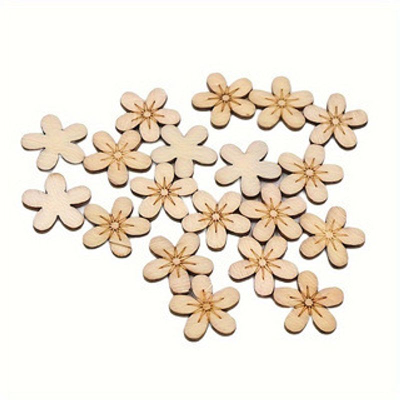 New five plum blossom buttons DIY beautiful decoration for children, 50 pieces per pack, 15mm wooden crafts_voghion.com