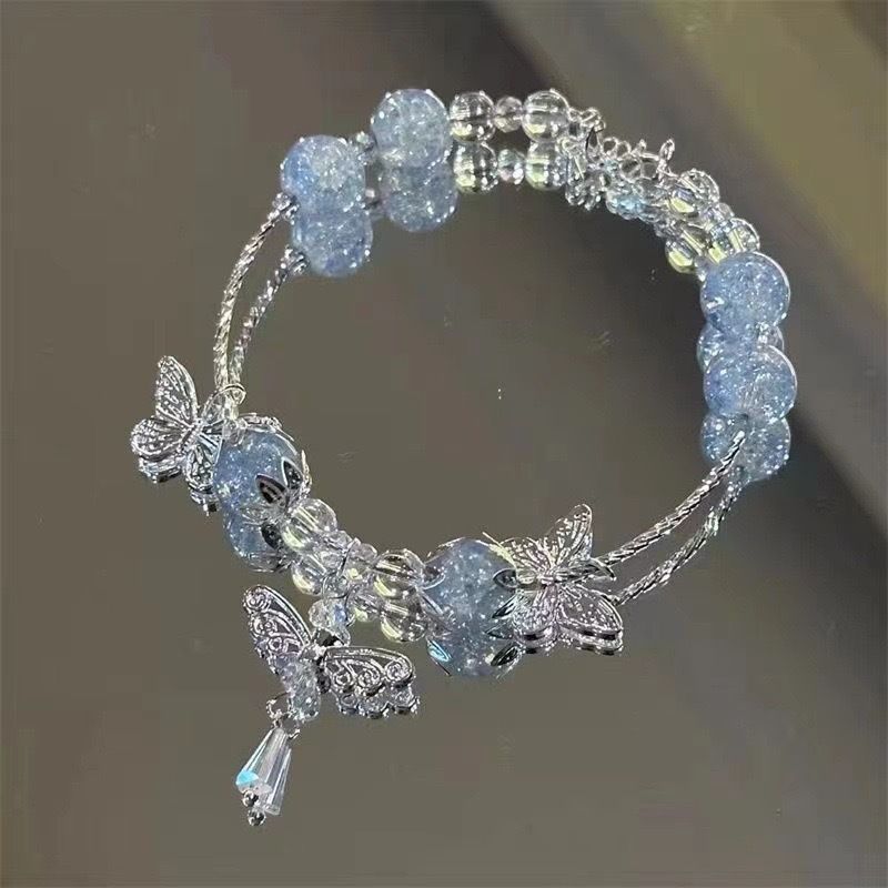 Braccialetti di perline di cristallo di vetro viola di lusso leggero per donne, eleganti braccialetti con ciondolo a farfalla e nappa, gioielli da polso per ragazze dolci_voghion.com