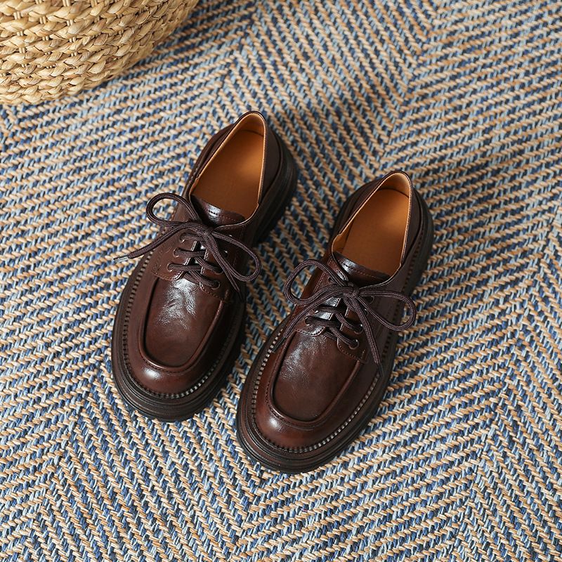 British style thick bottom small leather shoes women, 2024 spring and summer new single shoes, round head, thick heel,_voghion.com