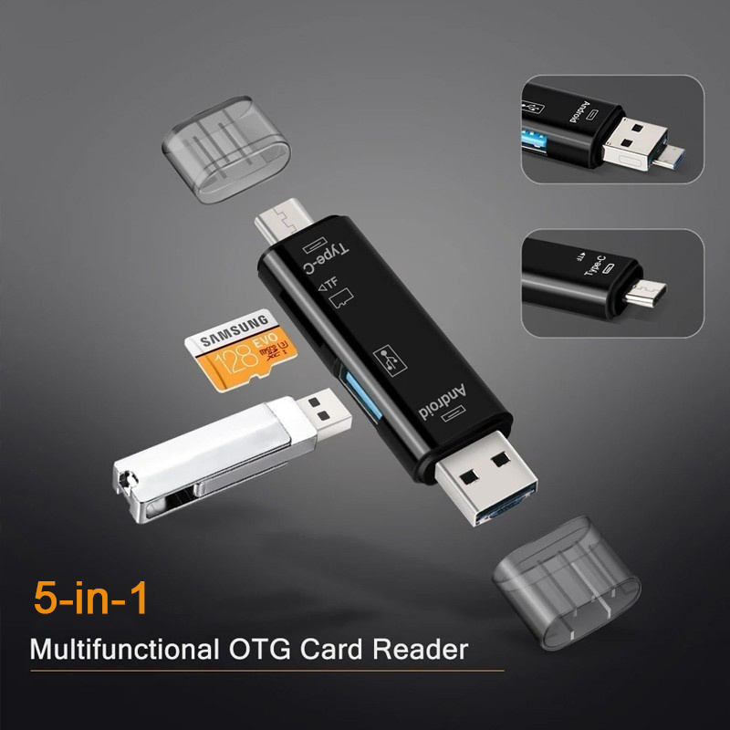 5 in 1 Multifunction Usb 2.0 Type C/Usb /Micro Usb/Tf/SD Memory Card Reader OTG Card Reader Adapter Mobile Phone Accessories_voghion.com