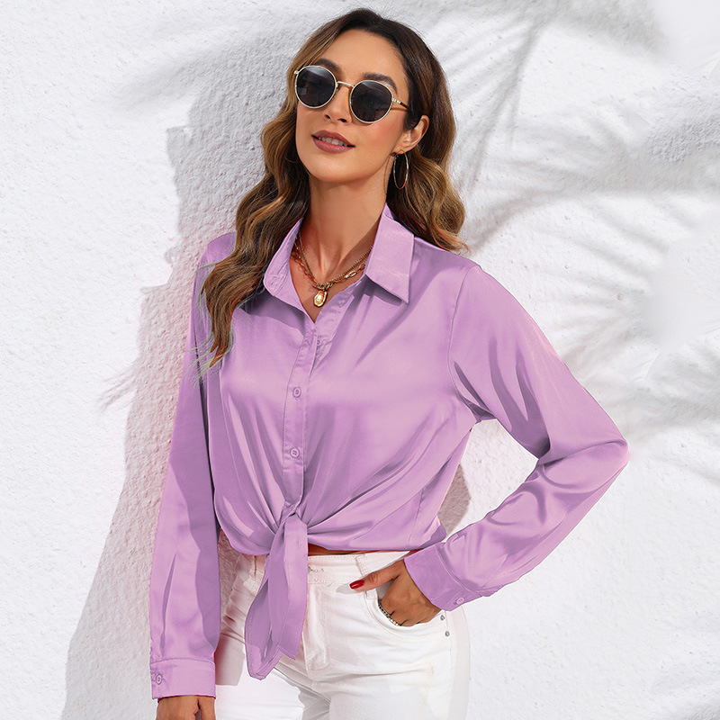 Verve 2025 Spring And Autumn Women's Solid Color Satin Long Sleeve Blouse_voghion.com