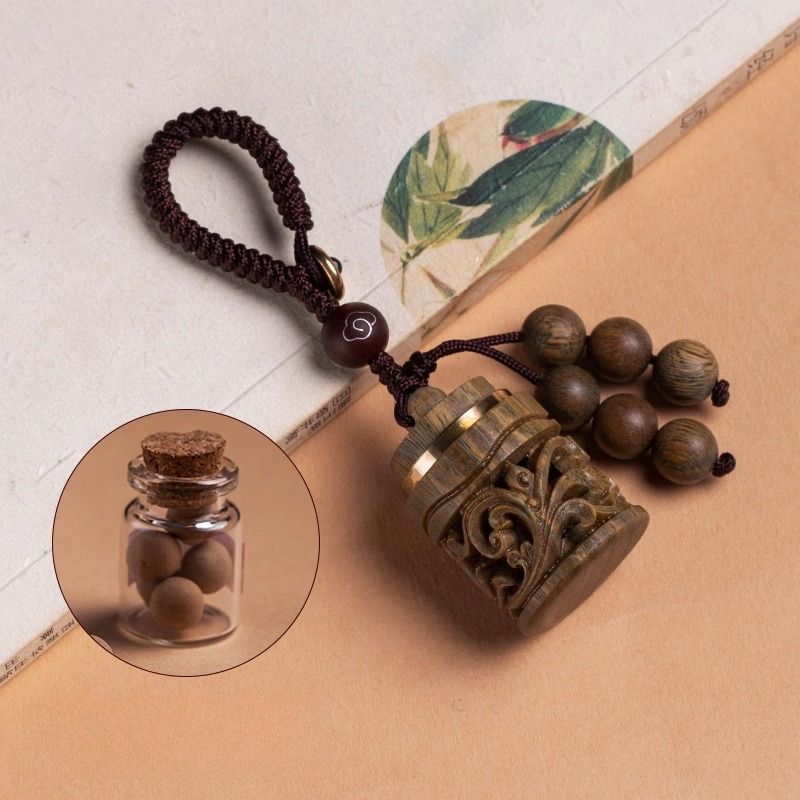 Difusor de sándalo verde Pu Fang, colgante para llavero de coche, bolsita de loto, colgante de píldora aromática, para hombre y mujer._voghion.com