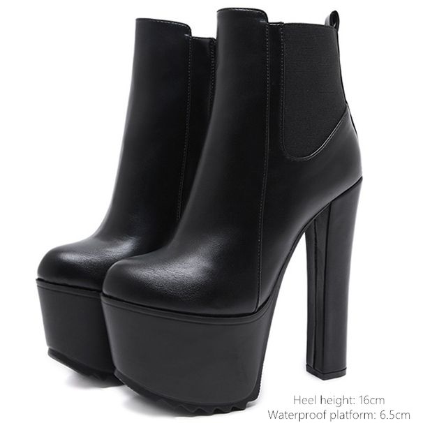 Women's new autumn and winter high velvet thick heel Martin boots short boots waterproof platform high heels_voghion.com
