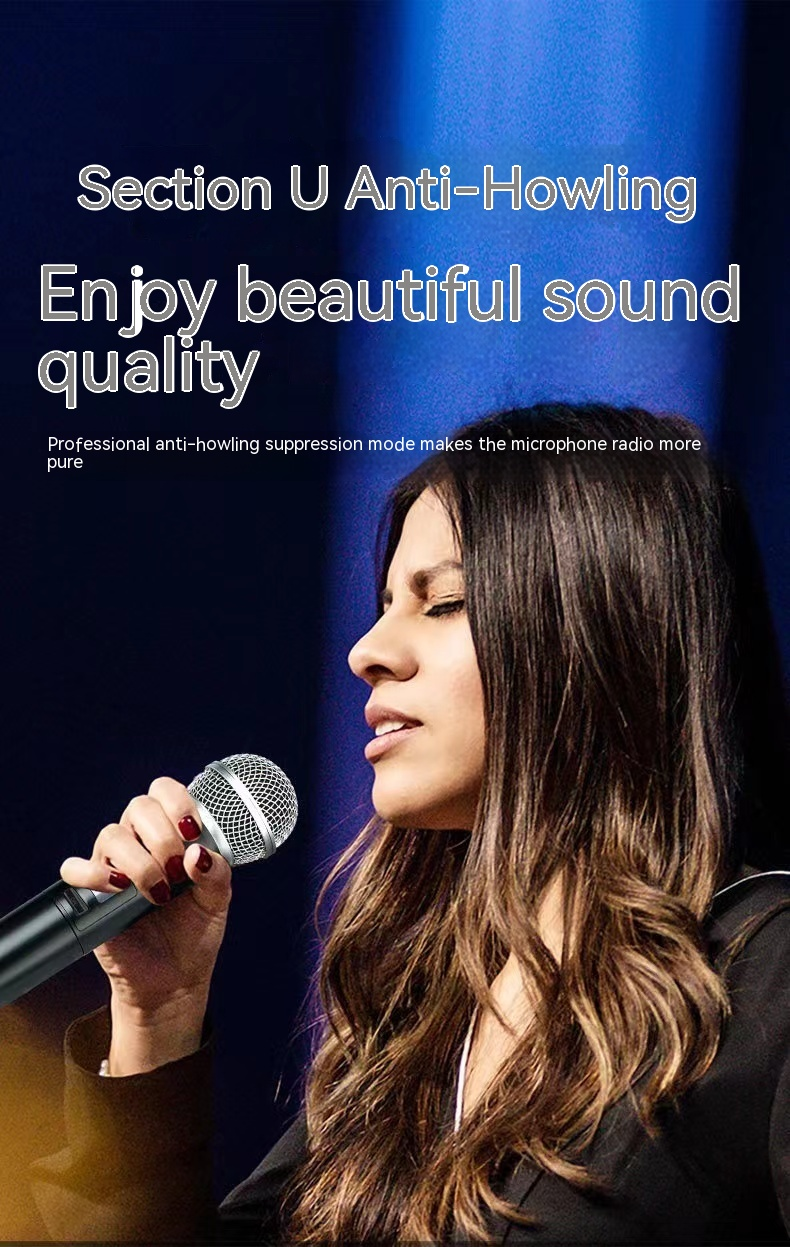 Drahtloses Mikrofonsystem UHF Professionelles Dual-Handheld-Dynamisches Schnurlosmikrofon-Set mit LCD-Display für Party_voghion.com