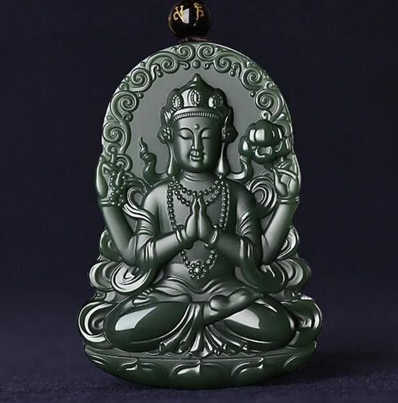 Collier pendentif Guanyin Bodhisattva voor hommes, pierre naturelle verte jadéite, breloques de la president ismans soignées, bijoux de diversité_voghion.com