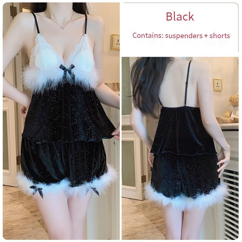 Damen Sexy Dessous Low Cut Pamas Passion Temptation Veet Plus Brustpolster Große Größe Strapsoberteil Shorts Anzug_voghion.com