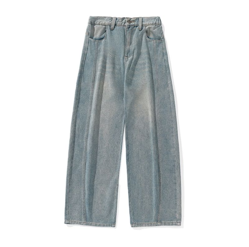 [Deconstructed] Herren Vintage Washed Jeans – Asymmetrischer Schnitt | Entspanntes weites Bein_voghion.com
