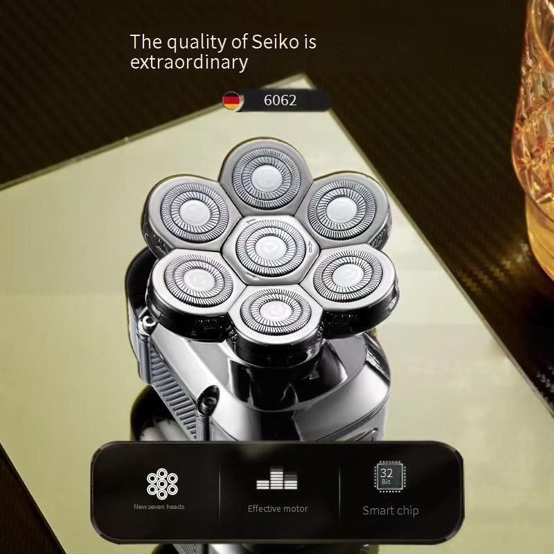 Rasoio elettrico 5 in 1 per testa calva e barba - Kit per la cura della barba multifunzione ricaricabile e impermeabile con 9 lame rotanti_voghion.com