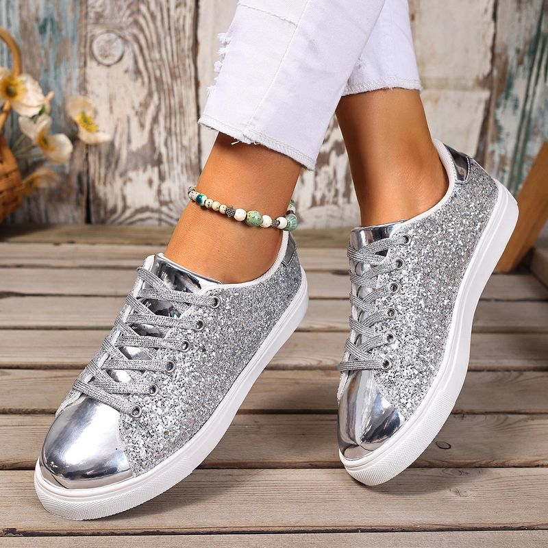 Buty damskie na wiosnę i jesień, codzienne, buty na grubej podeszwie, nowe, błyszczące, modne, damskie, niskie, sznurowane, płaskie, duże rozmiary, pojedyncze buty_voghion.com