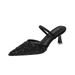 699-205 Black Sequin Evening Style High For Women Pointed Toe Shallow Mouth One Strap Single Shoes Fashionable Elegant_voghion.com