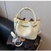 Spring New Personalized Solid Color Folding Drawstring Beaded Bow Shoulder Crossbody Bag_voghion.com