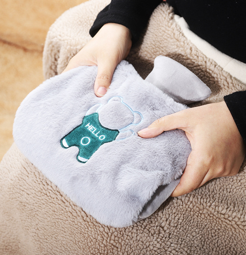 PVC plush double handle with water injection and thickening for dismantling and washing hot water bag cover, warm belly and hands_voghion.com