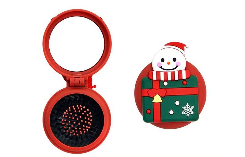Christmas holiday limited mini portable folding mirror comb combination Christmas gift creative practical small carry around_voghion.com