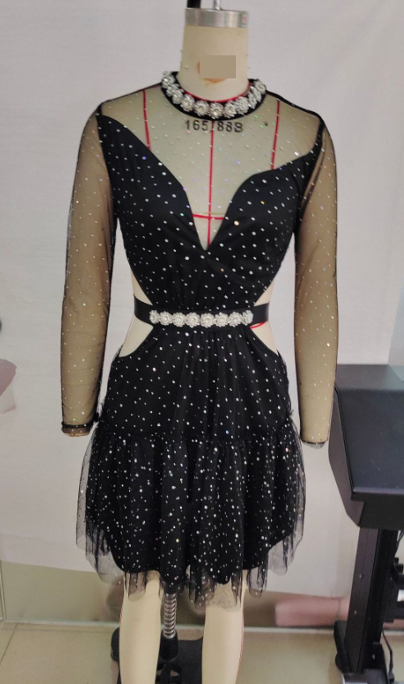 Women's Sexy V-neck See-through Mini Dress Slim Dress_voghion.com