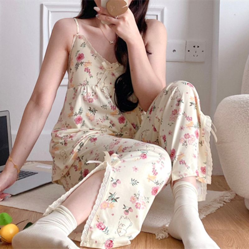 Girl's pure desire, sweet floral suspender, chest cushion, sleepwear, women's summer internet famous style, 2024 new_voghion.com
