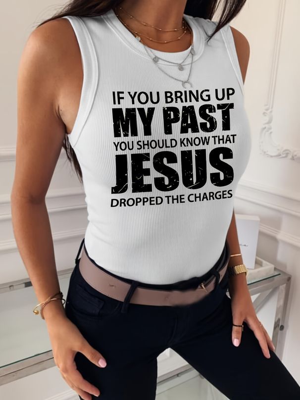 Women's high elastic small ribbed fashion printed vest_voghion.com