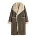 TAOP&ZA Women's Faux Fur Bomber Jacket With Pocket Accents, Long Sleeve Lapel Coat For Elegant Casual Wear_voghion.com