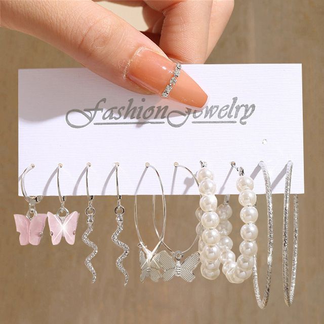 Orecchini a cerchio vintage con perle geometriche quadrate e di alta qualità in metallo di nuova generazione transfrontalieri_voghion.com