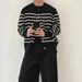 Premium Striped Knit Cardigan - Oversized Style Open Front Sweater For Men, Cozy Winter Layering Essential Cardigans_voghion.com