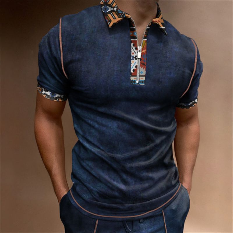 Sommer-Poloshirt für Herren, kurzärmlig, mit Reißverschluss am Ausschnitt, 3D-gedrucktes, lässiges Oberteil der Marke Tide_voghion.com