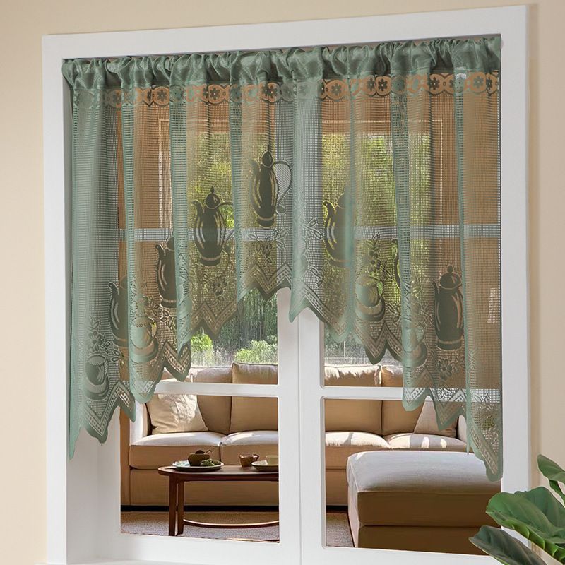 Textiles French Lace Café Curtain - Geometric Embroidery Half Curtain For Windows & Doors, Dust-Proof Room Divider_voghion.com