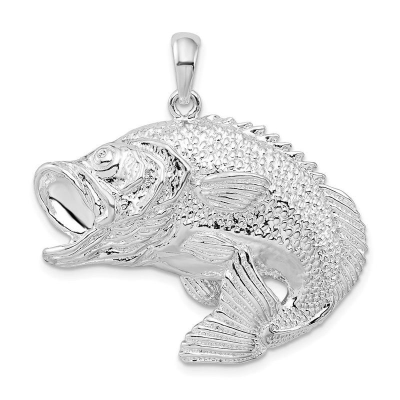 De-Ani Sterling Silver Rhodium-Plated Jumping Bass Fish Pendant_voghion.com