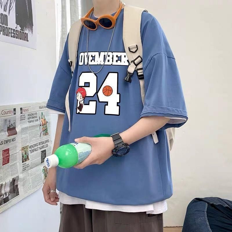 Short sleeved t-shirt ins trendy loose summer men's clothing set paired with handsome casual suit 12_voghion.com