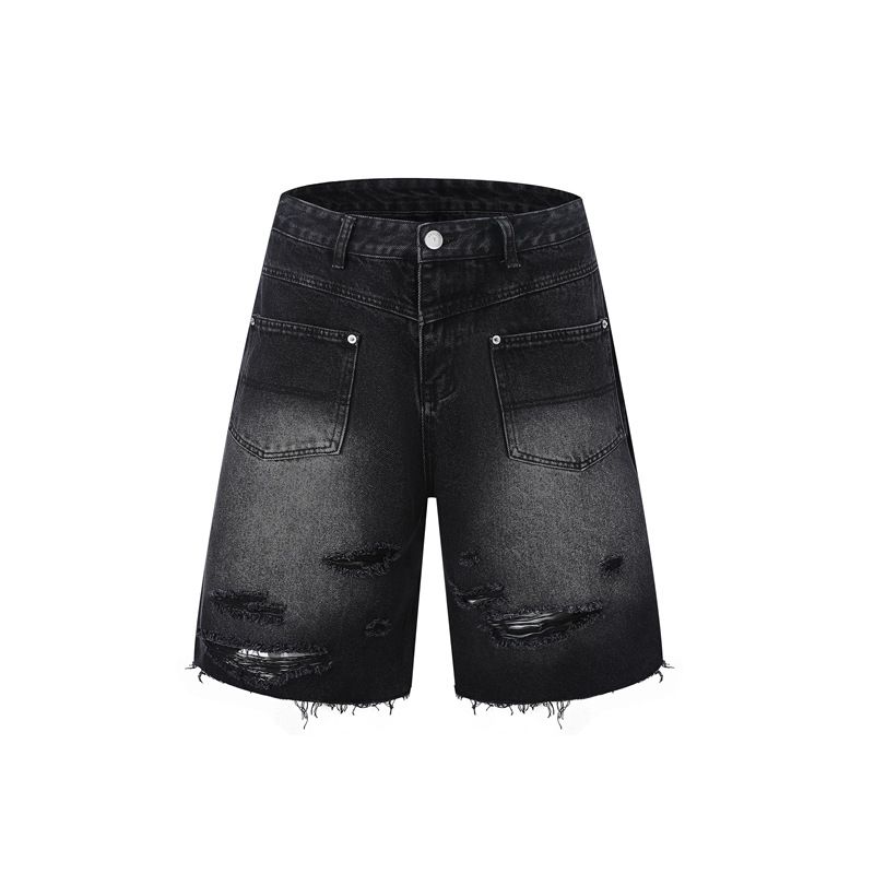 Vêtements pour hommes, jeans rétro à bords bruts, déchirés et usés, avec fermeture éclair, tendance, amples, décontractés, polyvalents, vêtements de travail pour hommes et femmes_voghion.com