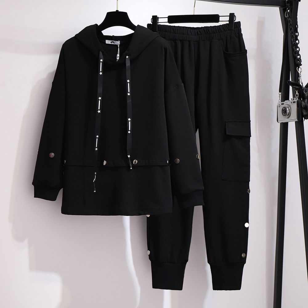 Damenbekleidung Übergröße Pullover Freizeithose Zweiteiliger Anzug Plus Samtverdickter Anzug_voghion.com