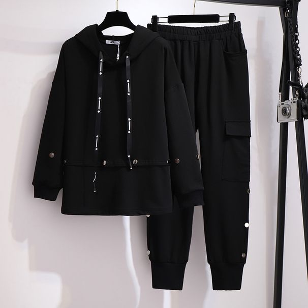 Damenbekleidung Übergröße Pullover Freizeithose Zweiteiliger Anzug Plus Samtverdickter Anzug_voghion.com