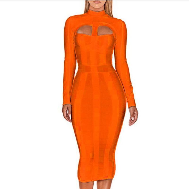 Abbigliamento da donna Autunno e inverno Abito aderente a maniche lunghe da donna Di solito puoi indossare un abito da sera nero con fascia di fascia alta_voghion.com
