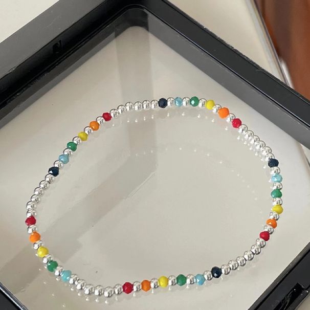 Koreaanse stijl puur zilveren handgemaakte kralen elastische regenboog touw voor meisjes high-end ins frisse schattige enkelband_voghion.com