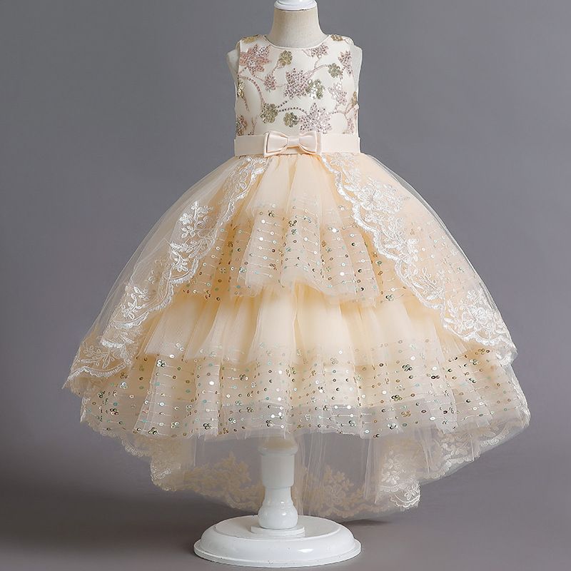 Kids’ Clothing Light Luxury Girls Dress Embroidered Sequins Trailing Children's Tutu Skirt_voghion.com