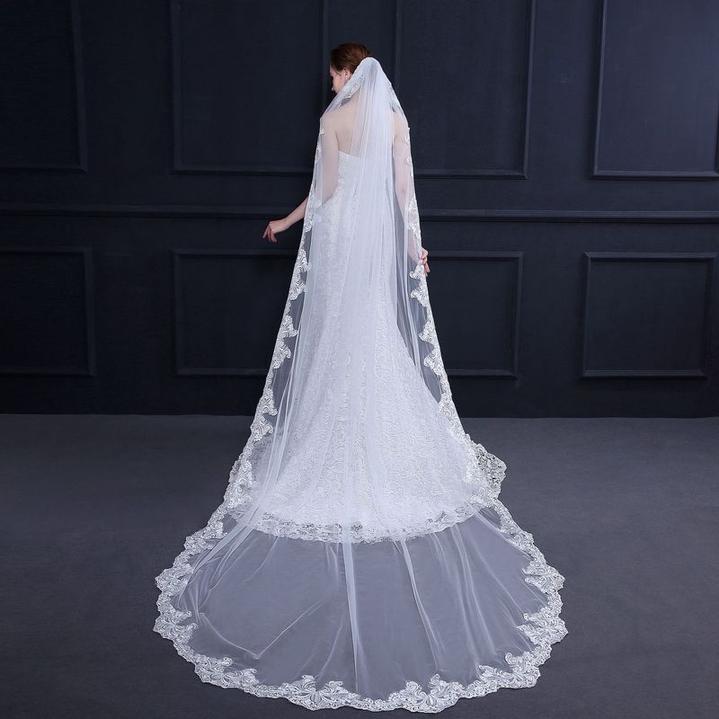 Vêtements pour femmes Accessoires de mariage traînants Voile de mariée Accessoires de mariage Dentelle monocouche sans voile_voghion.com
