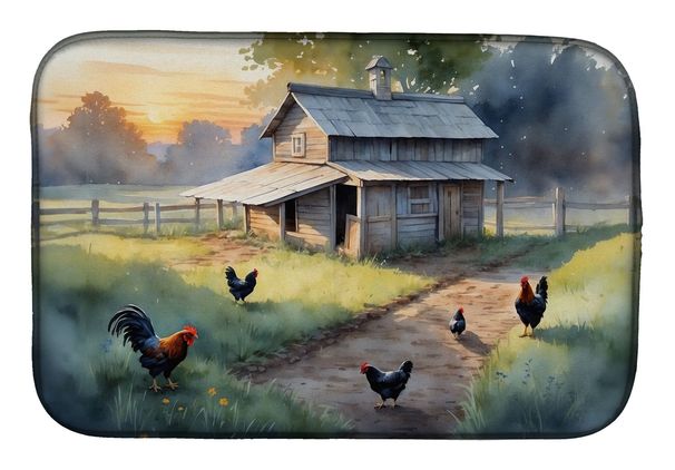 Chicken Coop At Dawn Dish Drying Mat Absorbent Dish Drying Mat Pad For Kitchen Counter Dish Drainer Mat For Countertop, 14 X 21", Multicolor_voghion.com