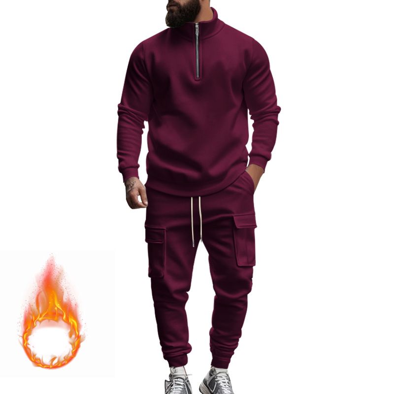 Completo felpa con zip a un quarto e fodera in pile da uomo - Completo jogger termico slim fit per autunno e inverno_voghion.com