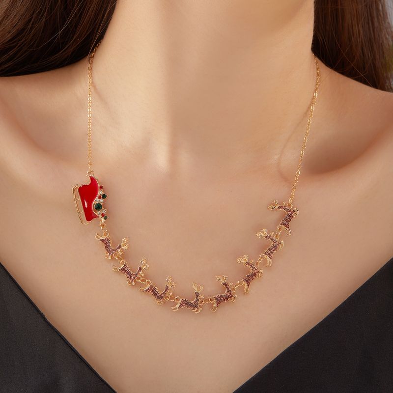 Collana con ciondolo a forma di albero di Natale, versatile, con pupazzo di neve e fiocco di neve, in stile europeo e americano, nuova e carina._voghion.com