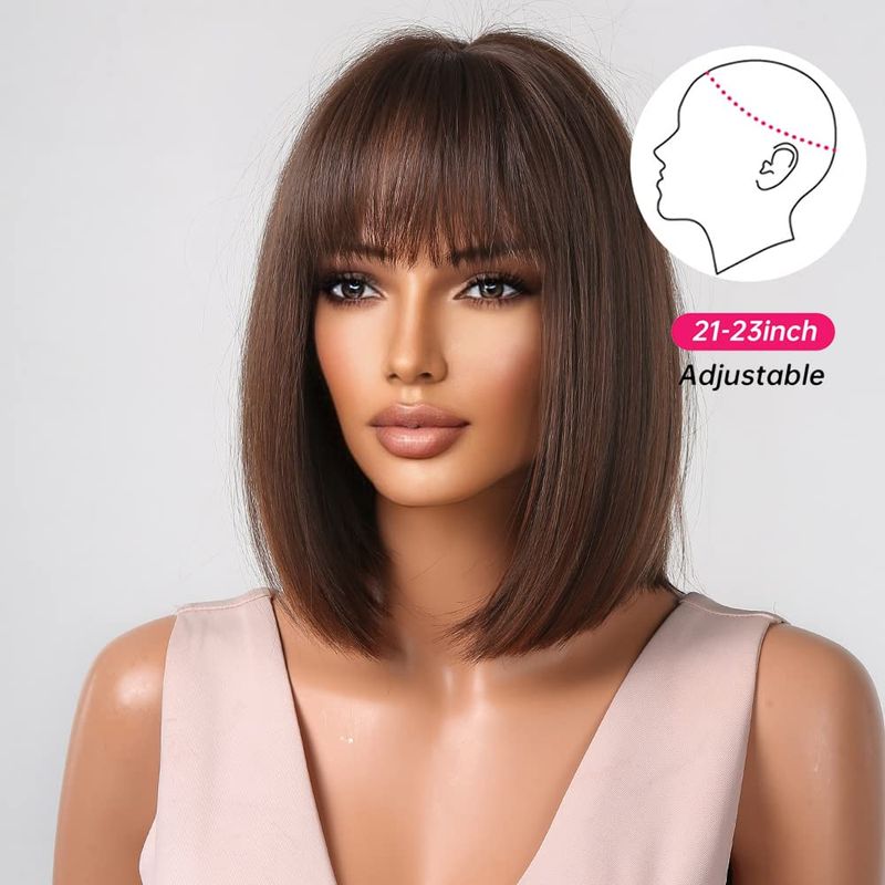 Allbell Brown Short Wave Headed Wig ist für Frauen gemischt braun synthetische Perücken mit Pony und hitzebeständig_voghion.com