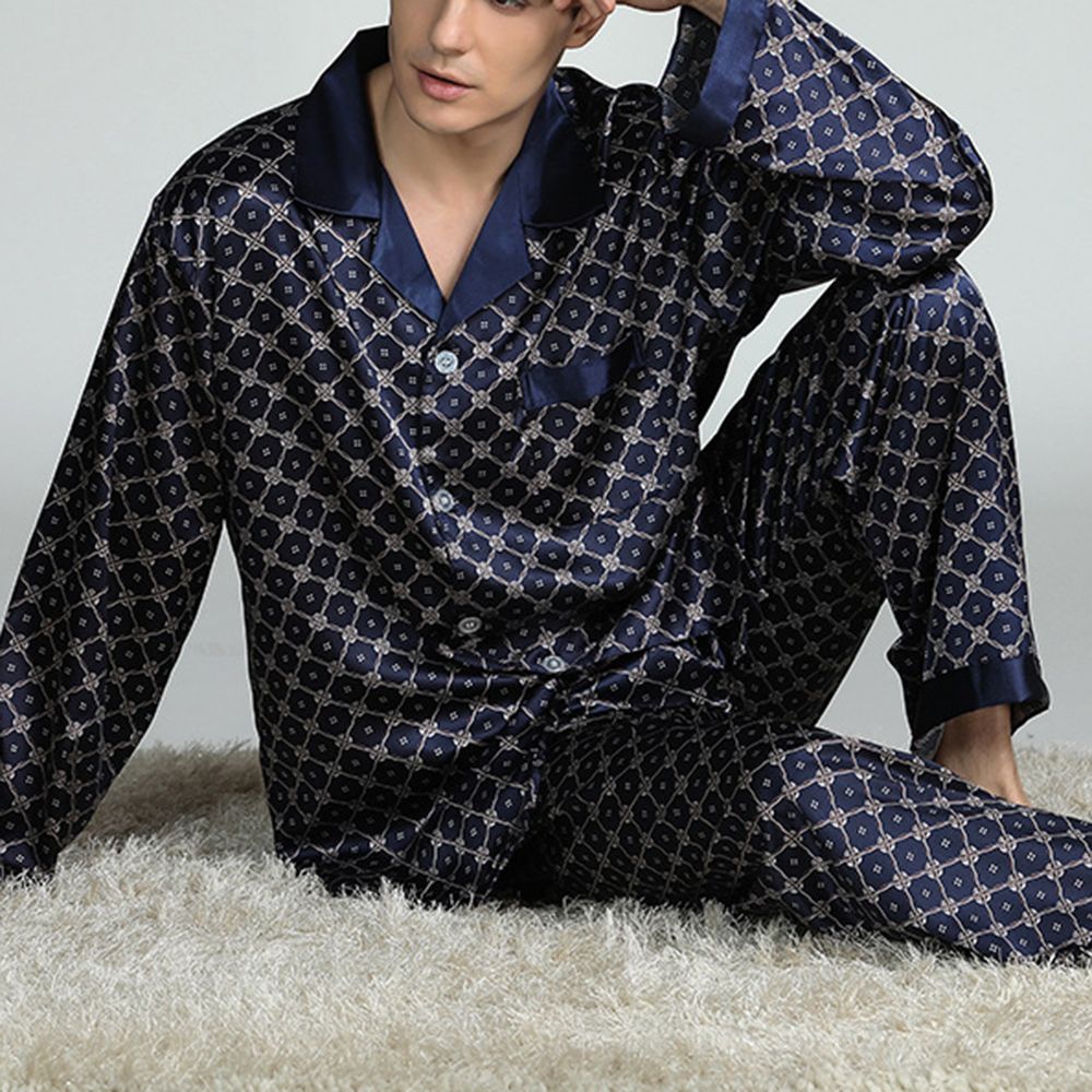 Σετ πιτζάμας από μετάξι, μακριά, πιτζάμες, μοντέρνο στυλ, απαλό, άνετο, σατέν, τυπωμένο, ανδρικά σετ, χρώμα γκρι, μαύρο, ανδρικά, pama_voghion.com