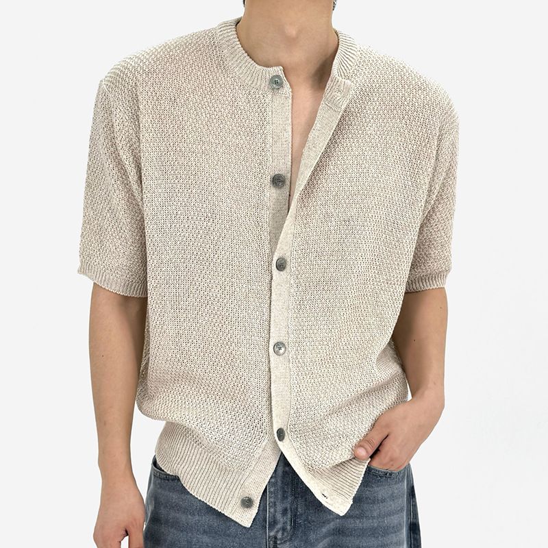Men's Clothing Spring And Summer New Knitted Button Down Shirt Tops Breathable Casual Temperament Tops_voghion.com